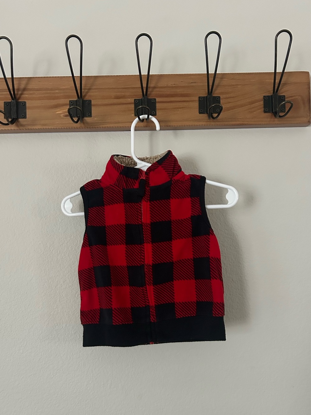 Carter's Red and Black Buffalo Plaid Fleece Vest